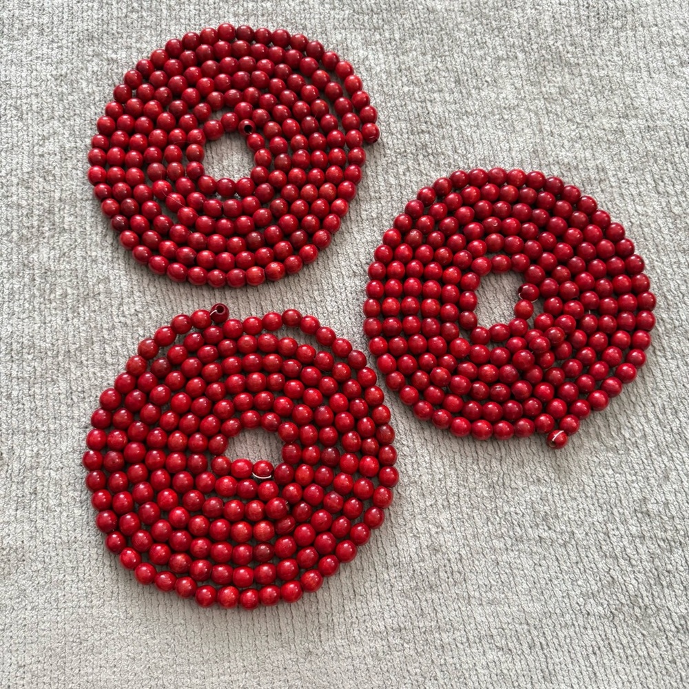 Vintage Wooden Cranberry Christmas Tree Bead Garland Lot Red Holiday‎ Decor
